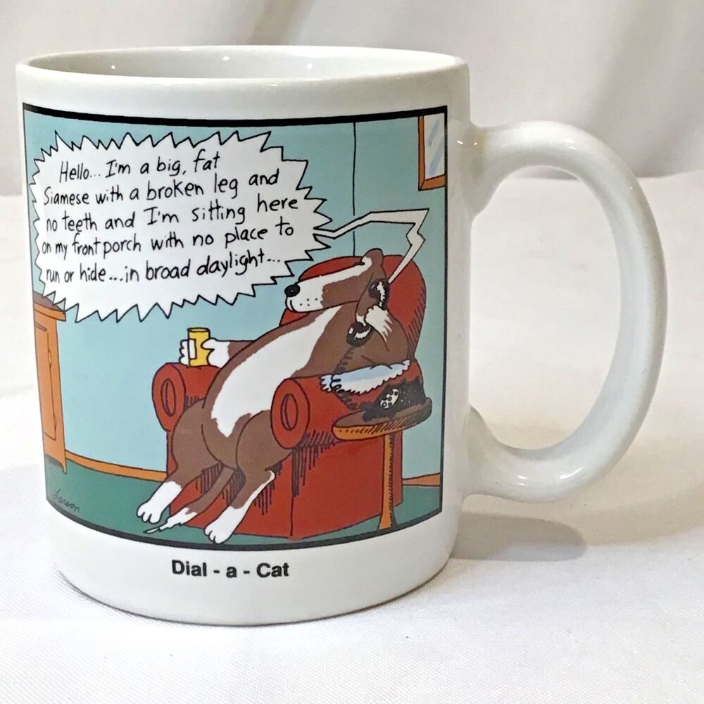 Vtg The Far Side Dog Dial-a-Cat Coffee Mug Cup 1988 Gary Larson